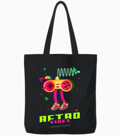 Retro Vibes Nostalgia Loading Tote Bags - Black