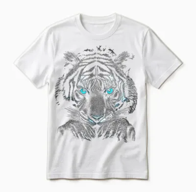 Tiger Portrait Animal Lover Graphic with Blue Eyes Tiger Unisex T-Shirt - White