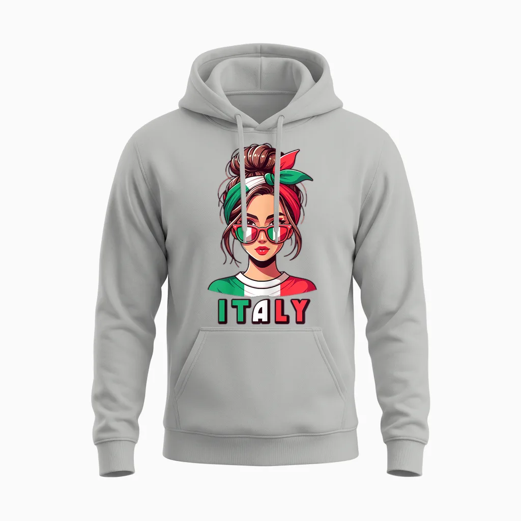 Italy Italian Girls Italia Girls Cute Women Children Mum Wife T-Shirt, White Unisex Hoodie in Ash