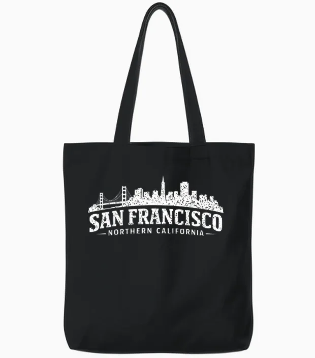 Souvenir De La Ligne D'horizon Du Golden Gate Bridge De San Francisco Tote Bags in Black