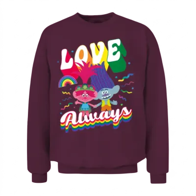 Trolls Love Always Rainbow Colours Unisex Sweatshirt - Maroon