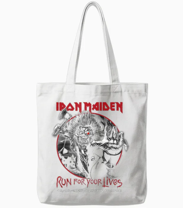 Iron Maiden Run for Your Lives Tour 2026 Clisson Tote Bags in White
