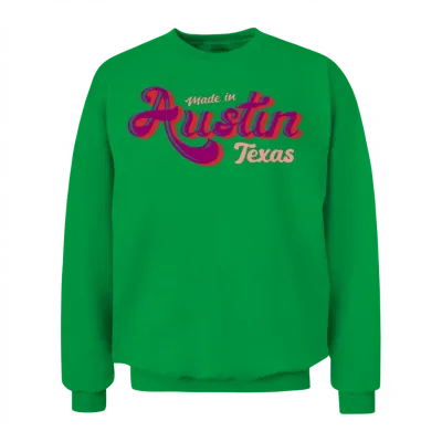 Made in Austin Texas Psychedelic Typography Unisex Sweatshirt - Irish Green