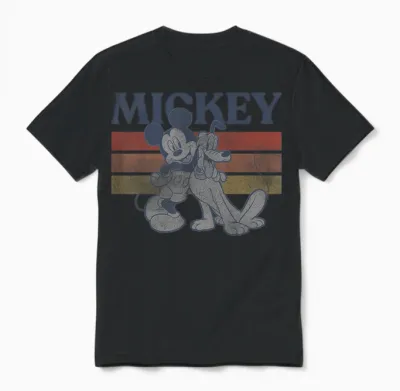 Disney Mickey and Friends Mickey and Pluto Retro Line T-Shirt Small Unisex T-Shirt - Black