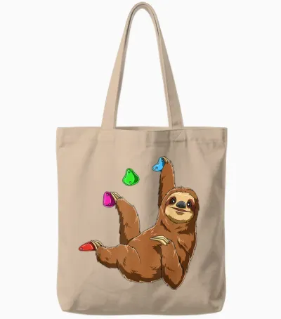 Cute Sloth and Climbing T-Shirt, Black, S Tote Bags - Natural