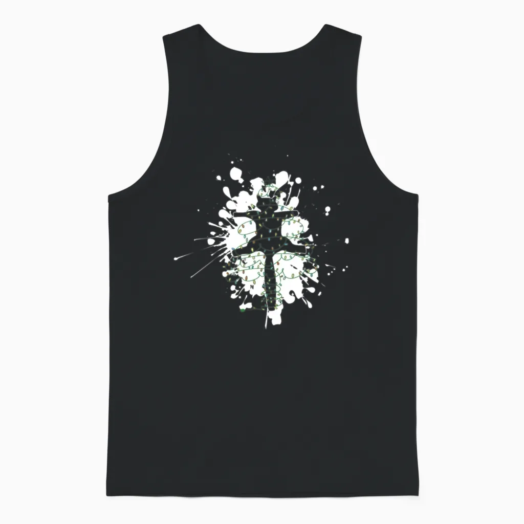 Funny Pussy-Cat Run Over by Christmas Tree Unisex Tank Top in Black