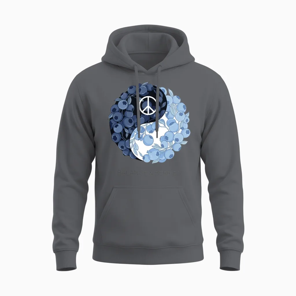 Balance & Berries β Yin Yang Blueberry Peace Desig Unisex Hoodie in Charcoal