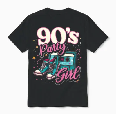 90s Party Girl Retro 90s Women's Girls Theme Party Dance Unisex T-Shirt - Black