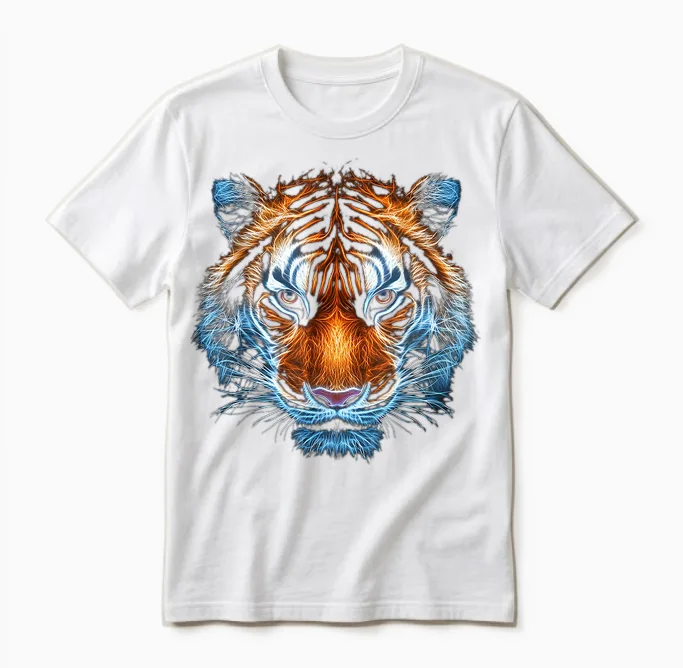 Tiger Animal Graphic Artwork Tiger T-Shirt, Black Unisex T-Shirt in White