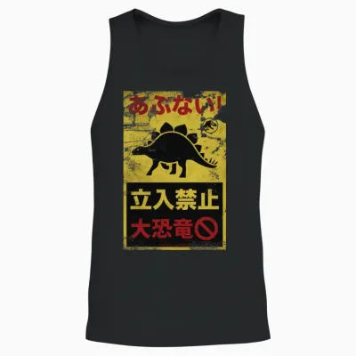 Jurassic World Warning Sign Stegosaurus Unisex Tank Top - Black