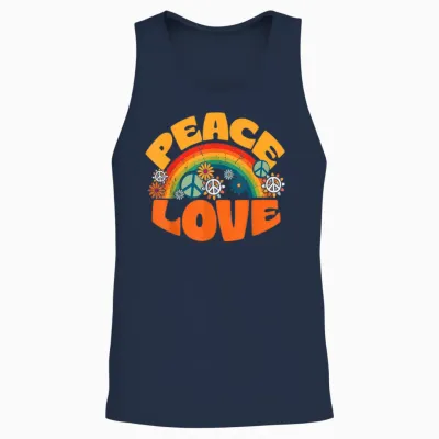 Peace Sign Love 1960s 1970s Shirt Tie Dye Groovy Hippie T-Shirt, Black Unisex Tank Top - Navy