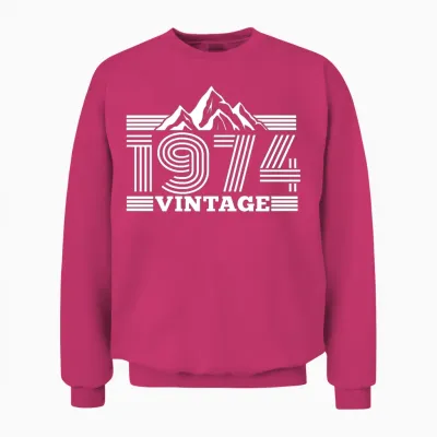 Vintage 1974 Birthday Mountains Hiking Climbing Unisex Sweatshirt - Heliconia