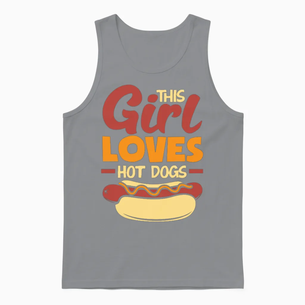 This Girl Loves Hot Dogs Fun Statement Unisex Tank Top in Sport Grey