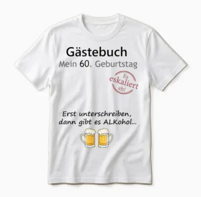 60th Birthday Party Guest Book for Boys and Girls Funny Design T-Shirt, White Unisex T-Shirt - White