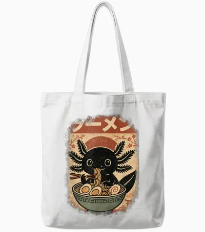 Kawaii Axolotl Ramen Japanese Art Anime Boys Teens Tote Bags - White