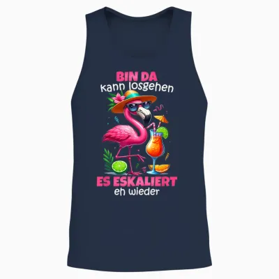 T-Shirt "bin Da Kann Losgehen Es Escaliert Eh - Flamingo Malle [german Language], Black Unisex Tank Top - Navy