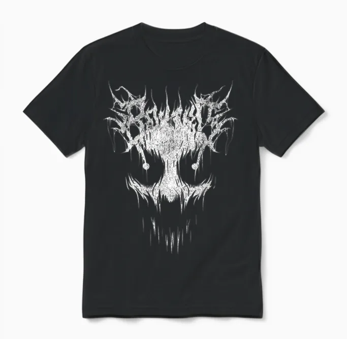 Sei Nett Black Death Metal Schrift Creepy Ghost Face Metalhead Unisex T-Shirt in Black