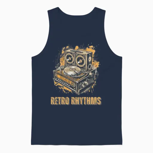 Retro Rhythms Unisex Tank Top in Navy