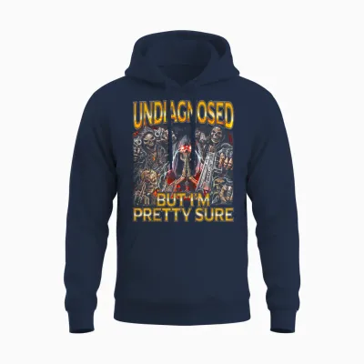 Undiagnosed Adhd - Edgy Skeleton Bootleg Hard Skeleton Meme Unisex Hoodie - Navy
