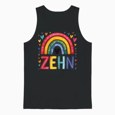 Children's Birthday 10 Girls Rainbow Fairy Tenth 10 Years Unisex Tank Top - Black