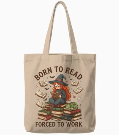 Halloween Witch Books Enthusiast by Born to Read Forced to Work Tote Bags - Natural