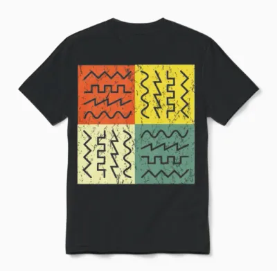 Retro Synthesizer Waveform - Electronic Music Unisex T-Shirt - Black