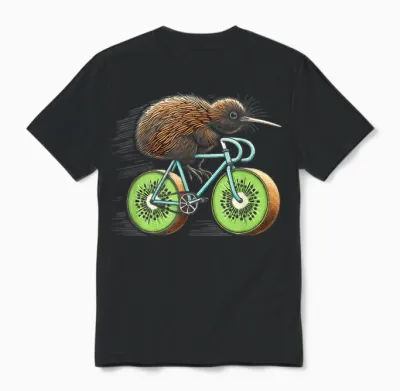 Kiwi Bird Riding Bicycle Funny Kiwi Fruit Wheels Bicycle T-Shirt, Black Unisex T-Shirt - Black