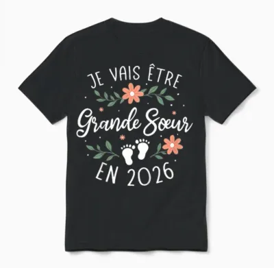 Announcement Pregnancy 2nd Child Je Vais Etre Grande Sœur 2026 Unisex T-Shirt - Black