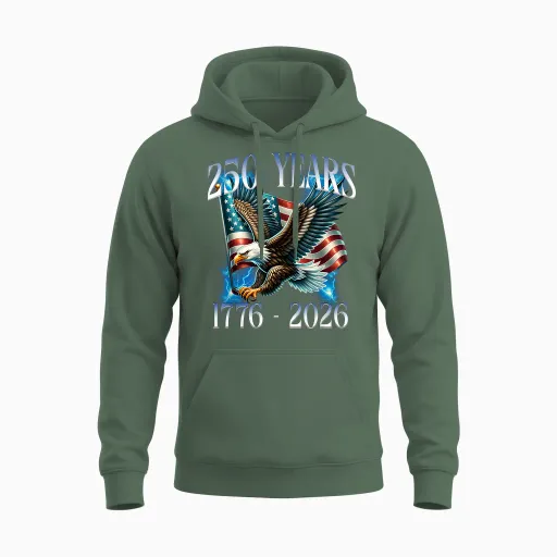 Eagle and Flag 250 Years 1776-2026 250th Birthday Unisex Hoodie - Military Green