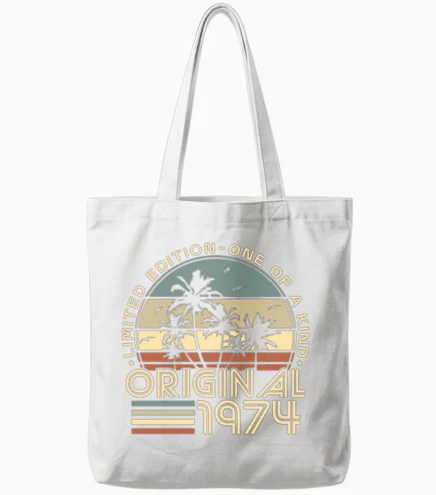 Vintage 1974 Retro 50th Birthday Tote Bags in White