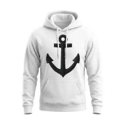 Anchor Embroidered Unisex Hoodie - White