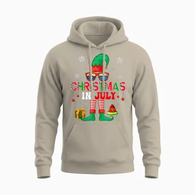 Christmas in July Costume Elf Sunglasses Beach Lover Family Men Women Unisex Hoodie - Sand