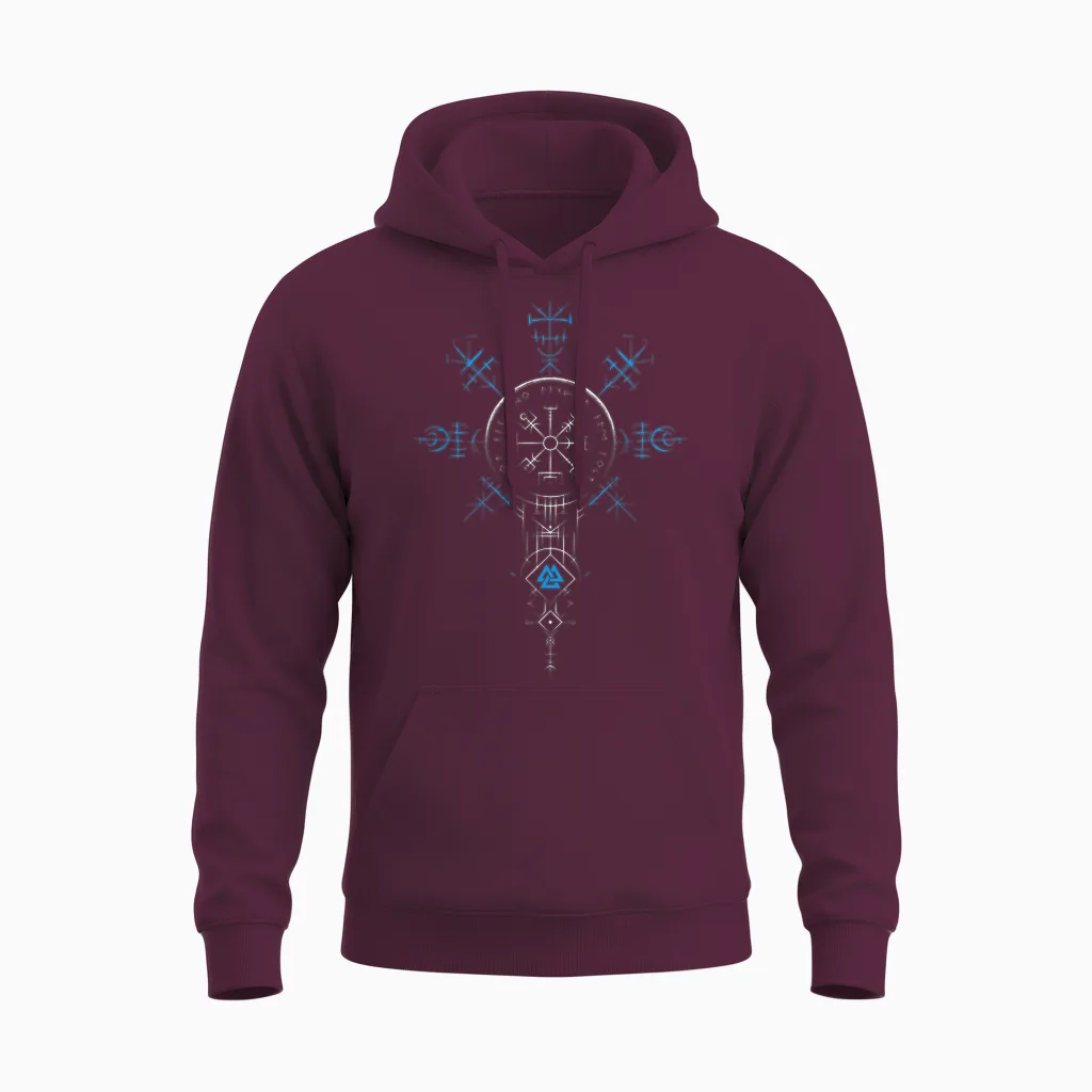 Klassisches Keltischer Vikinger Vegvisir Kompass Viking T-Shirt, Black Unisex Hoodie in Maroon