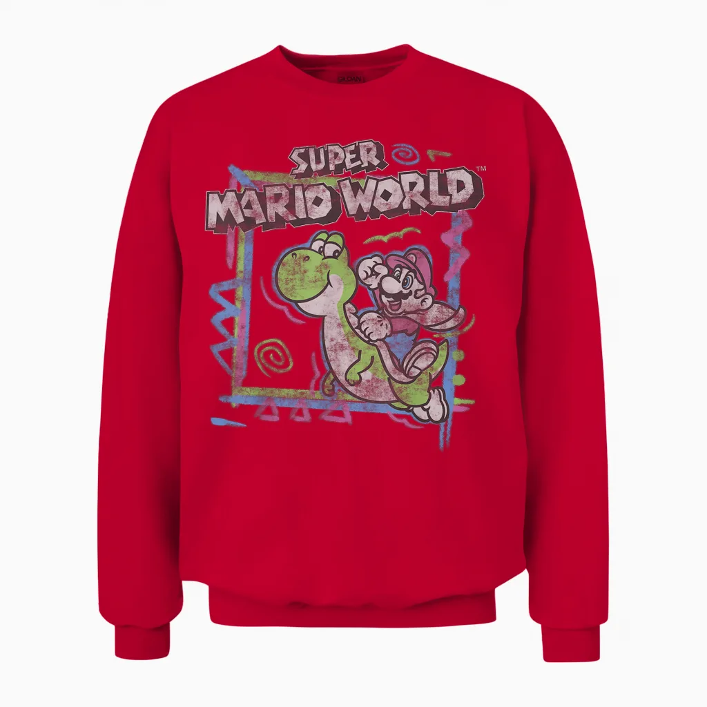 Super Mario World 90's Neon Abstract Nintendo Yoshi Ride Unisex Sweatshirt in Red