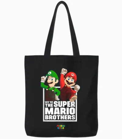 The Super Mario Bros. Movie the Super Mario Bros. Portrait T-Shirt, Blue Tote Bags - Black