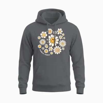 Flower Power Sweet Smile Face Flower Happy Face Flowers Girls Unisex Hoodie - Charcoal