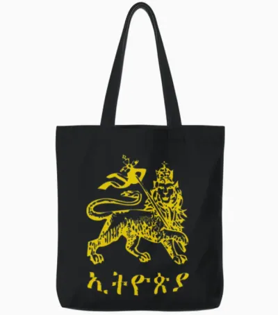 Ethiopia Lion of Judah Tote Bags - Black