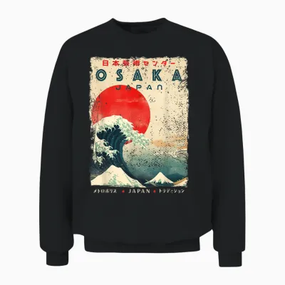 Osaka City Retro Japanese Ukiyoe-E Artwork Osaka Unisex Sweatshirt - Black