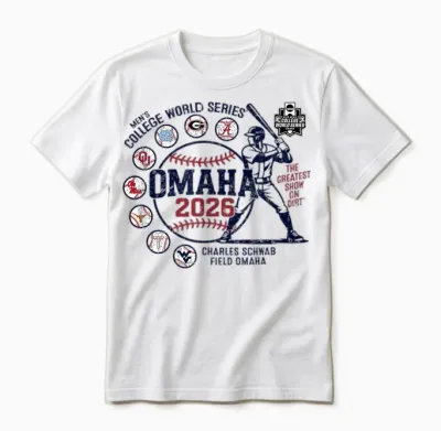 Men's College World Series 2026 Ncaa Baseball 8-Team Gray Unisex T-Shirt - White