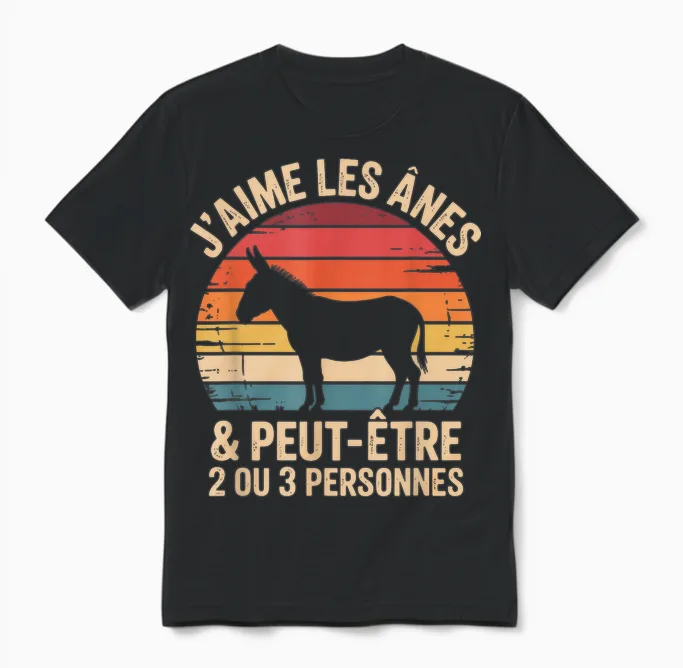 Idea T-Shirt Cute Donkey Boy Girl Woman I Love Donkeys Unisex T-Shirt in Black