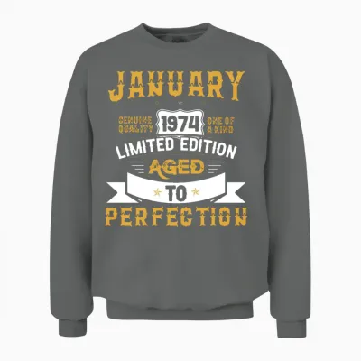 January 1974 Limited Edition Aged to Perfection Unisex Sweatshirt - Graphite Heather