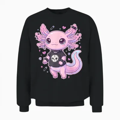 Cute Goth Axolotl Pastel Kawaii Emo Axolotl Punk Women Girls Unisex Sweatshirt - Black