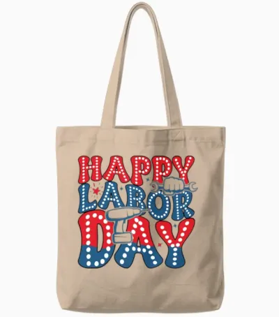 Retro Labor Day Tote Bags - Natural