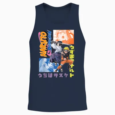 Naruto Shippuden Naruto Sasuke Kanji Collage Anime Unisex Tank Top - Navy