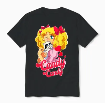 Candy Raccoon Cartoon Japanese Retro 80s Manga Unisex T-Shirt - Black