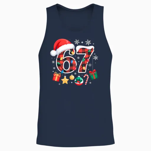 67 Christmas Red Plaid 6 7 Six Seven Boys Christmas Pajamas Unisex Tank Top - Navy