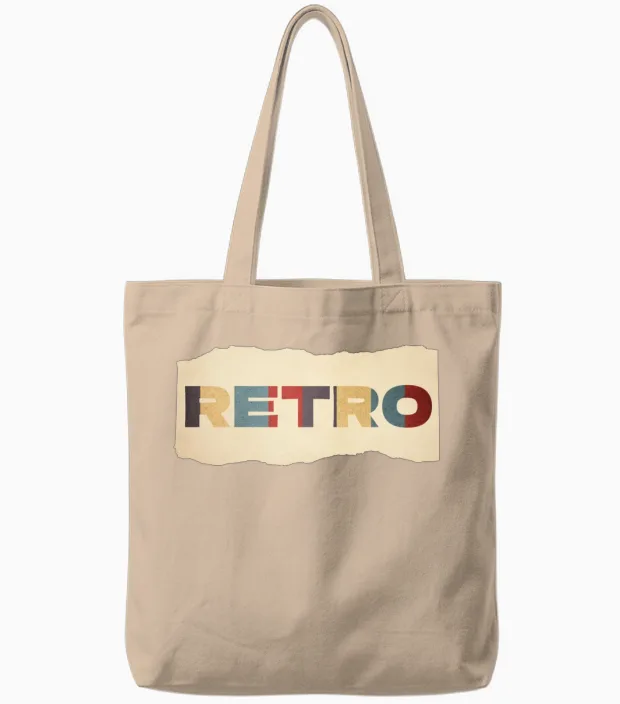 Retro Colorblock Letters Tote Bags in Natural