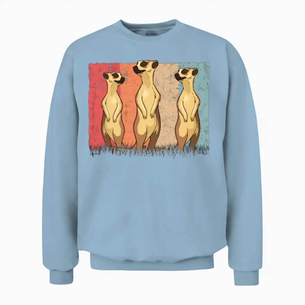 Meerkat Vintage Retro Unisex Sweatshirt - Light Blue