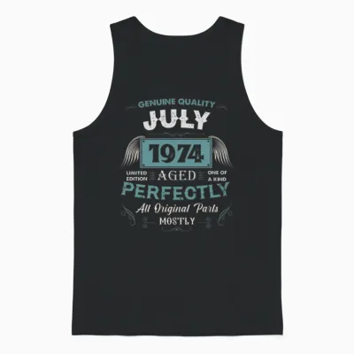 July 1974 Vintage Birthday Present Unisex Tank Top - Black