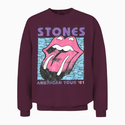 Official the Rolling Stones American Tour 81 White Unisex Sweatshirt - Maroon